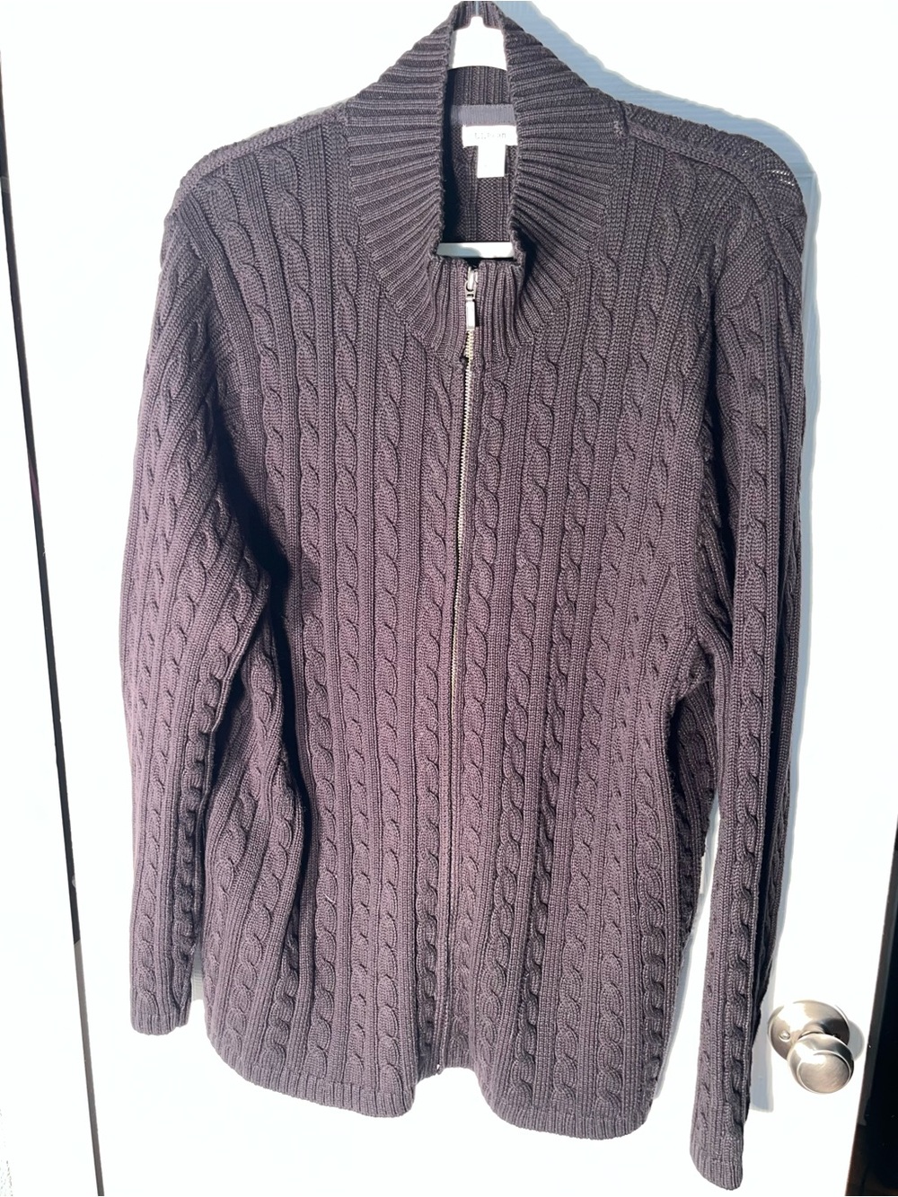 LL Bean Women’s Cable Knit Full Zip Cardigan Sweater Black Size 3X 100% Cotton